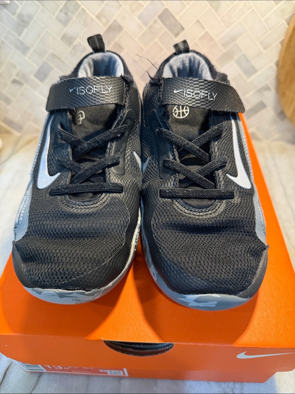 Nike Kids ISOFLY Black and Gray Hook-and-Loop Sneakers Size 13C
